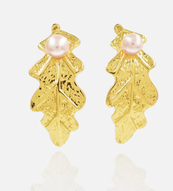 Feather freshwater pearl earrings Feather inlaid pearl earrings