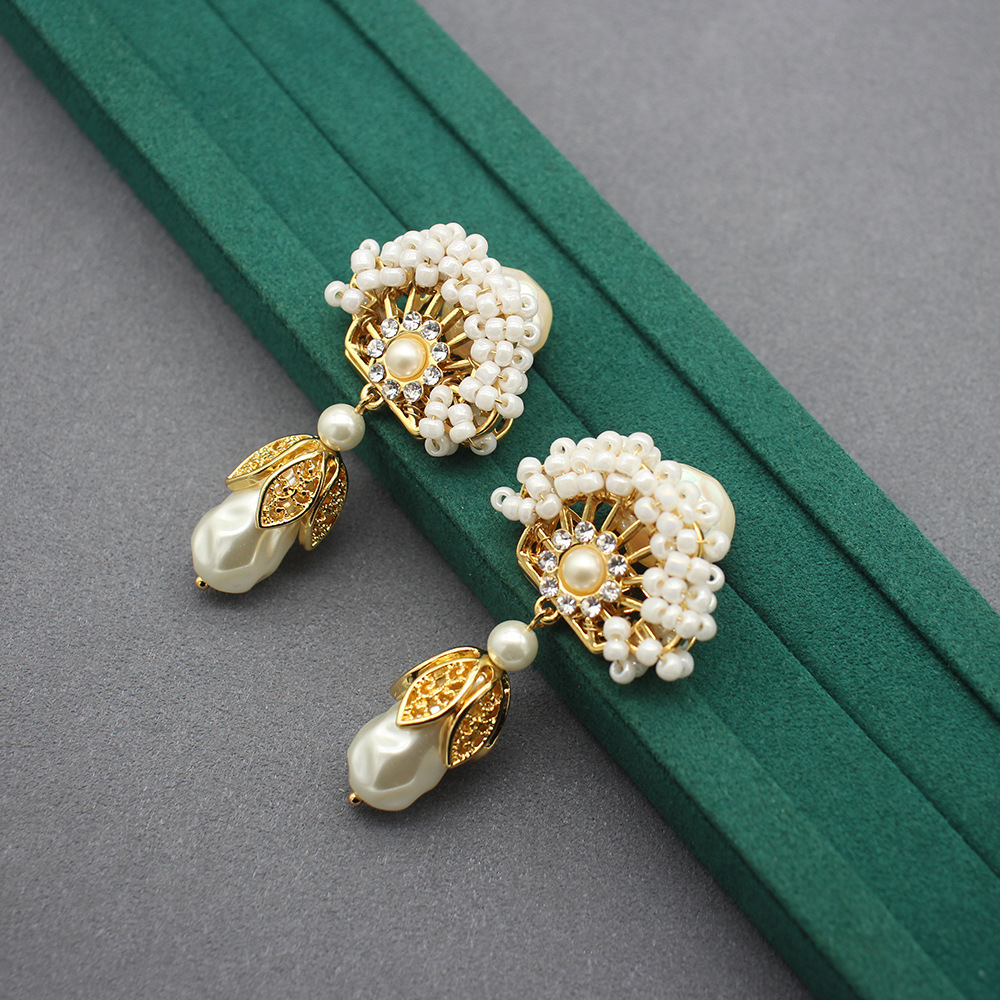 American niche braided baroque pearl earrings fan-shaped earrings