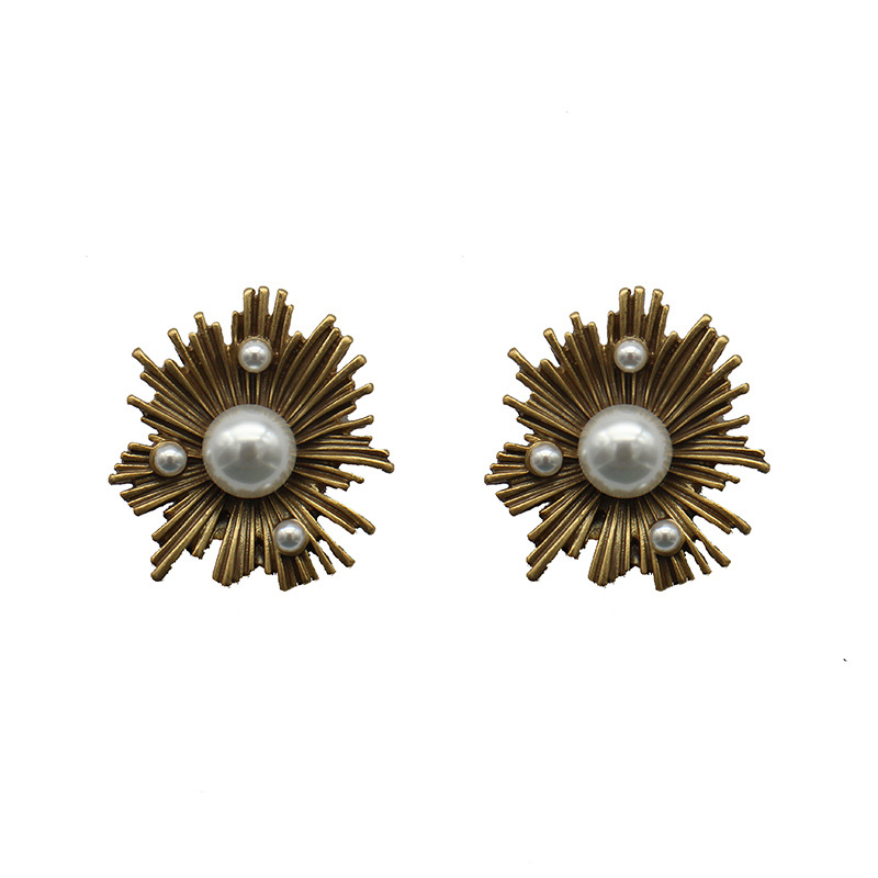 Copper Alloy Vintage Earrings Pearl Fireworks Earrings 925 Silver Needle