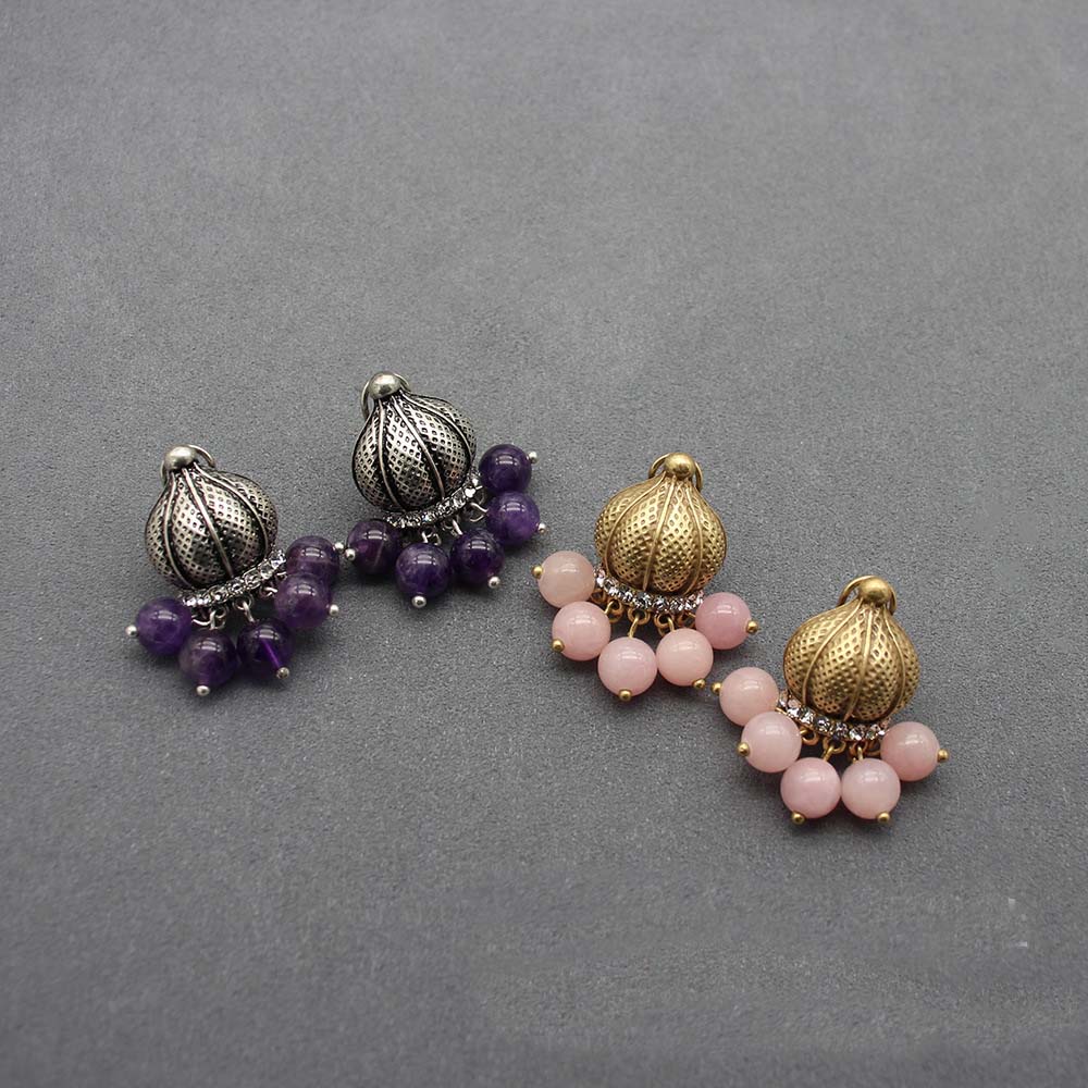 Girl's crown glass earrings ear clapboard plated with old gold retro Cinderella's pumpkin car antique earrings
