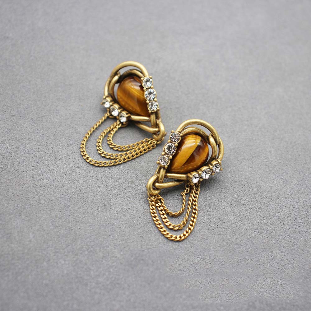 European Water Drop Tiger Eye Stone Earrings Energy Stone Earrings