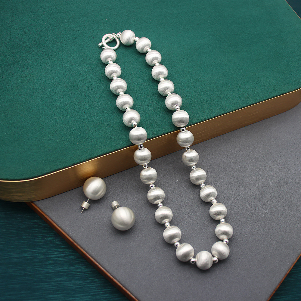 Italian craft brushed ball necklace silver jewelry ins blogger recommended low-key luxury glossy ball necklace