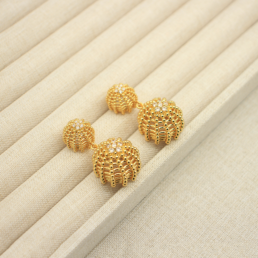 Gold-plated earrings with zircon pumpkin ball earrings
