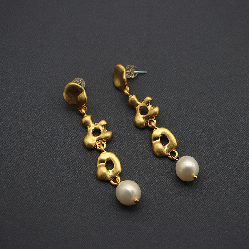 Jewelry Danish copper plated real gold freshwater pearl earrings