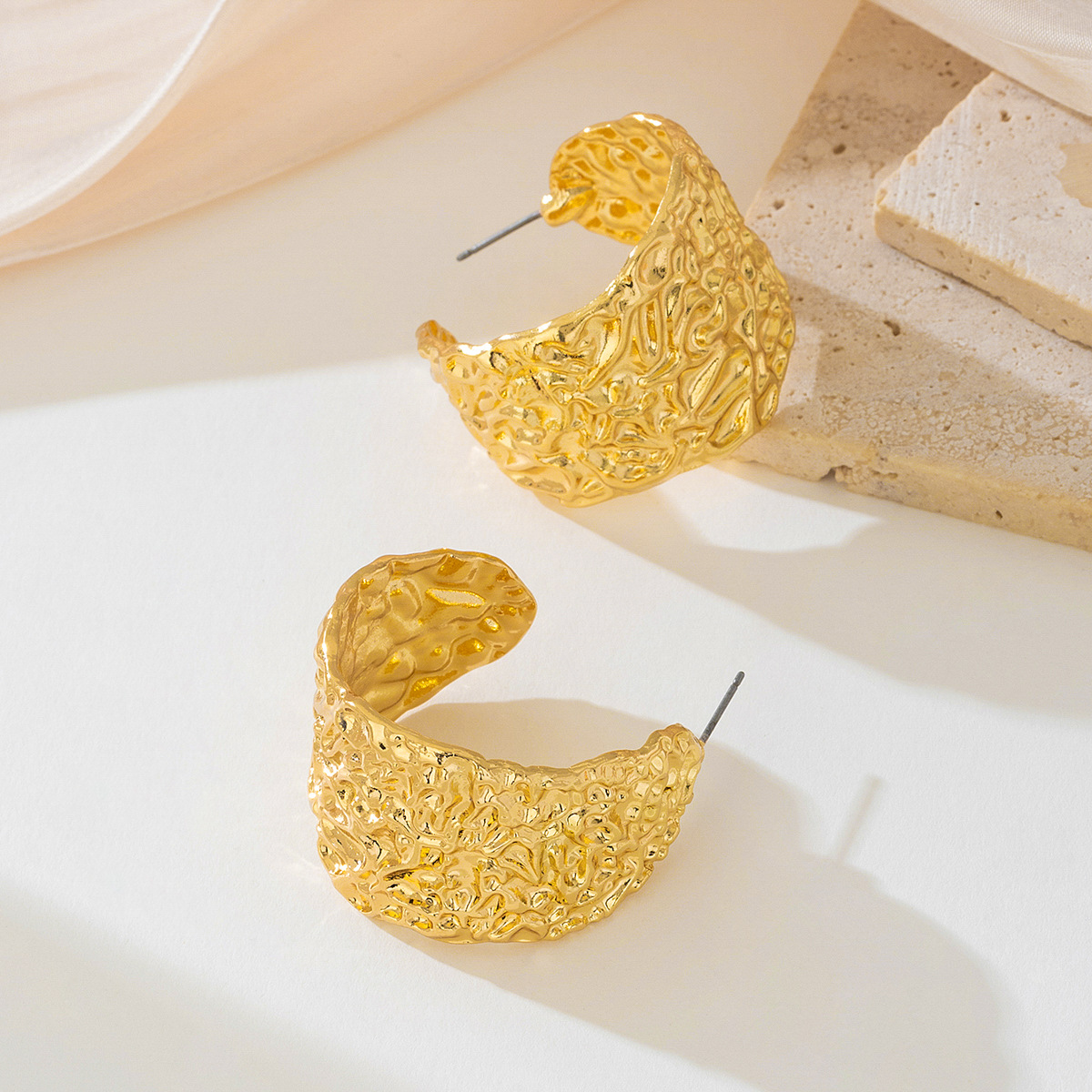 Fashion retro trend exaggerated heavy metal wide texture ring circle women's earrings earrings