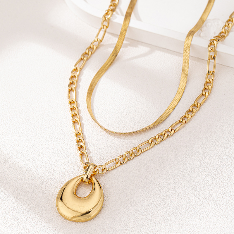 1 set of fashionable metal double-layered geometric teardrop-shaped hollow necklace for women